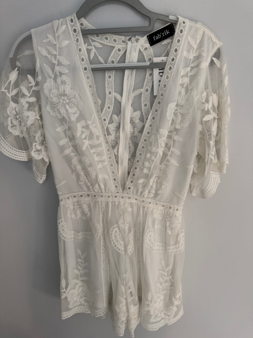 fab'rik White Floral Lace V-Neck Romper